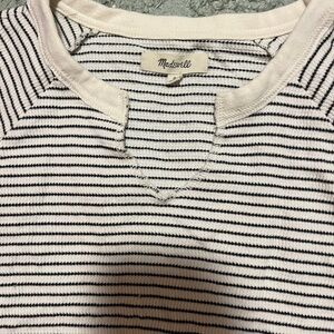 Madewell Cream and Black Striped Notch-Neck Tee